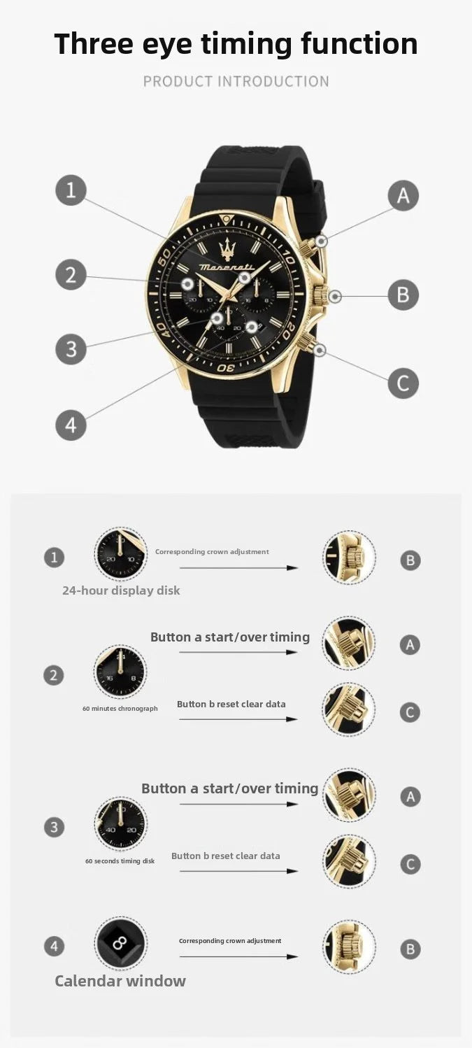 Original gold Maserati men's watch sports
